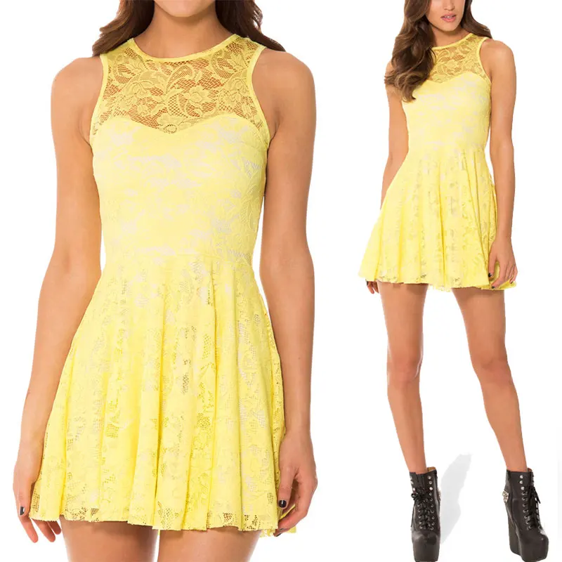 Summer Dress Women Sleeveless Yellow ...