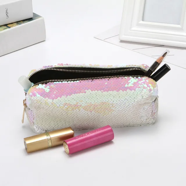 Portable Cosmetic Bag Unisex Double Color Sequins Handbag Zipper