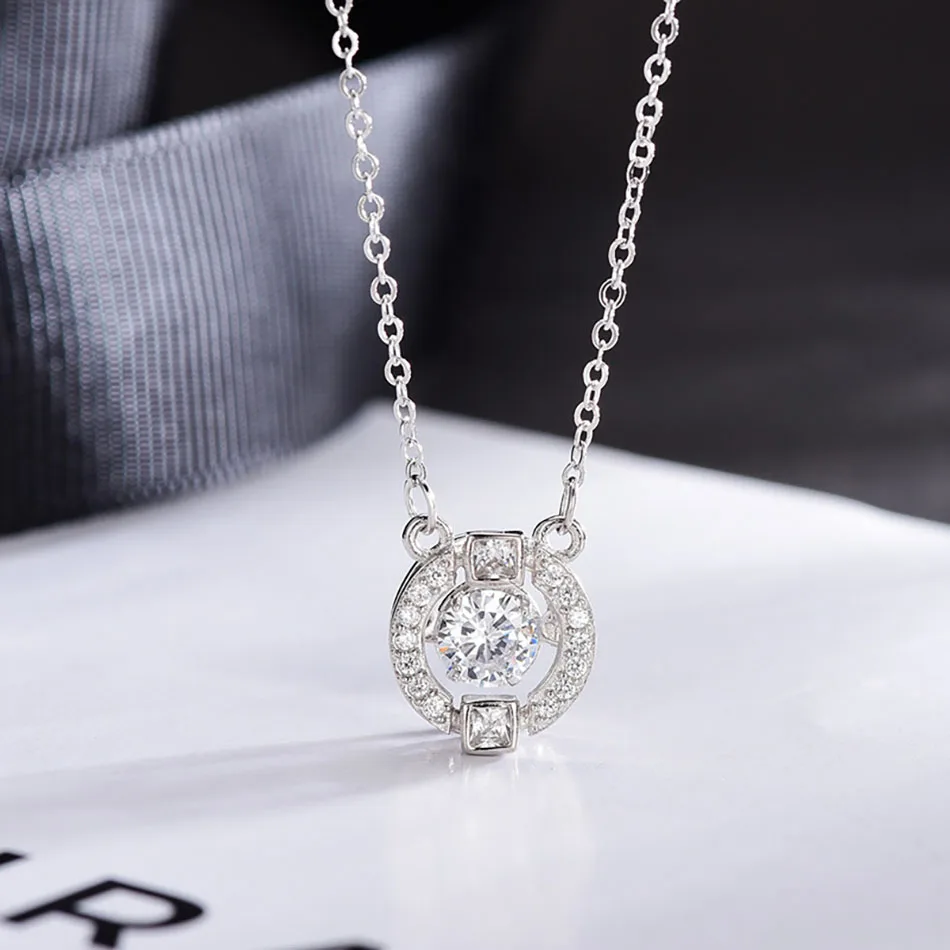 4Virgooer Necklace Women Top Quality Trendy Round 925 Sterling Silver Jewelry Pendant AAA CZ Necklace With 45Cm Chain Colgantes Mujer Moda