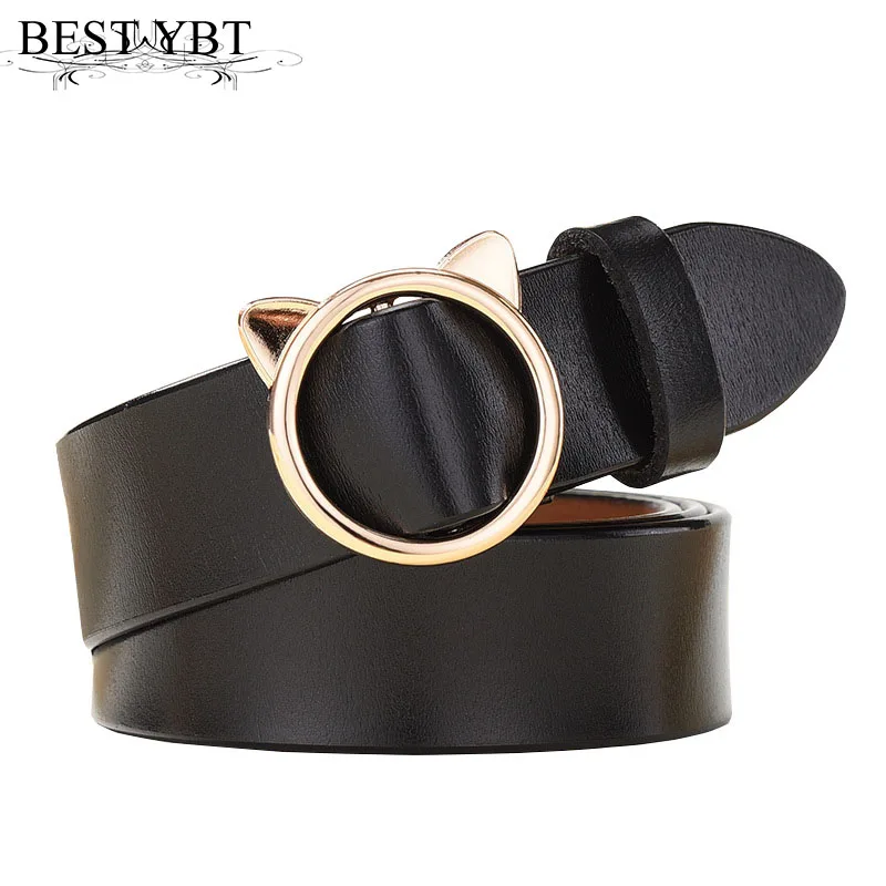 

Best YBT New Women Belt Imitation Leather Alloy Smooth Buckle Belt New Lady's Sweet Cat Ear Student Personality Women Belt
