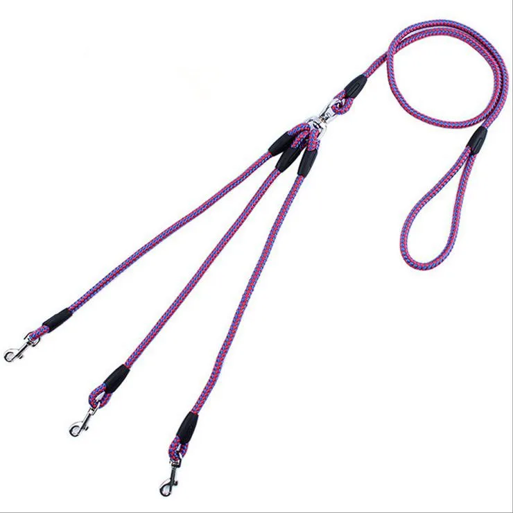 

Nylon Pet Rope Three Dog Leash 56" Long No Tangle Walk Pet 3 Dogs Nylon Check Round Rope