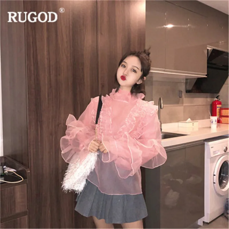 RUGOD однотонные повседневные женские рубашки шикарная водолазка кружевные топы