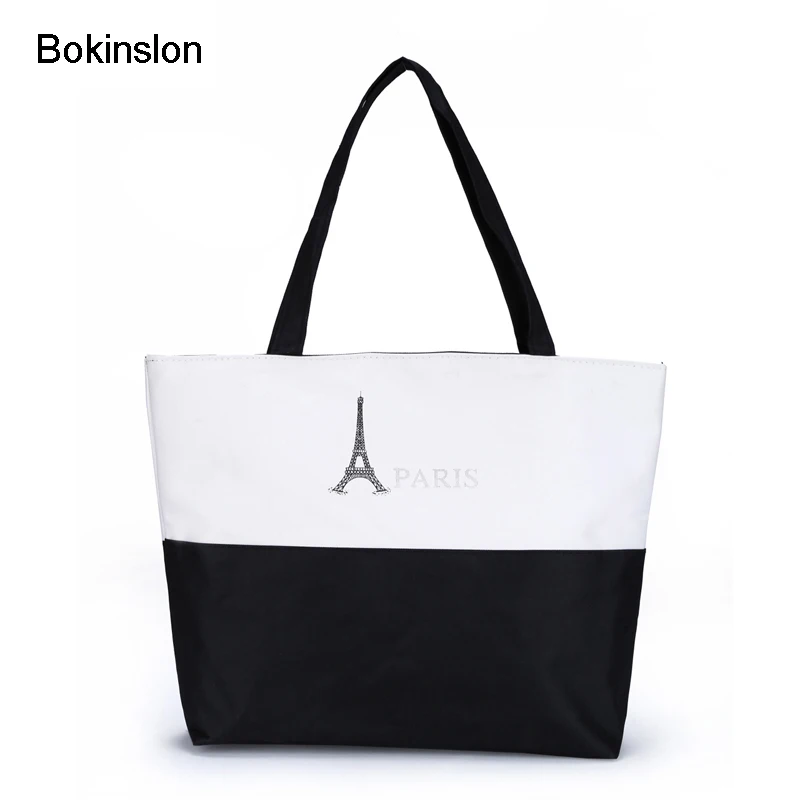 Bokinslon Woman Canvas Shoulder Bags Printing Simple Women Handbags Casual Practical Ladies Bags