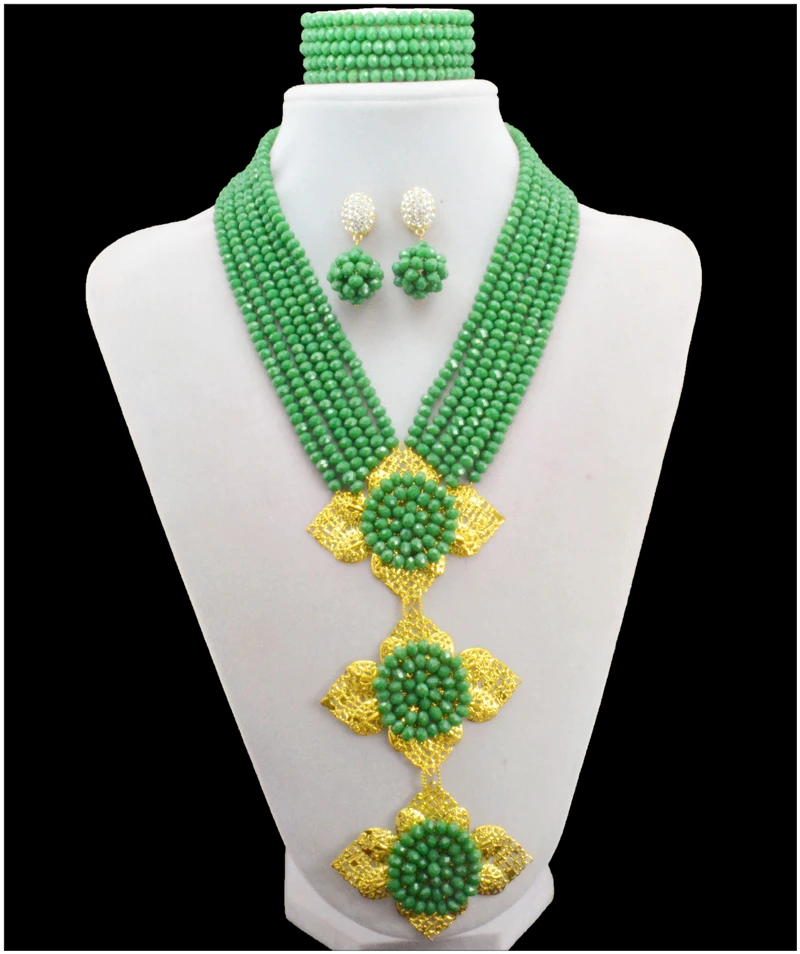 

BSY20 Green Pretty Design Nigerian Wedding African Beads Crystal Necklace Set Online