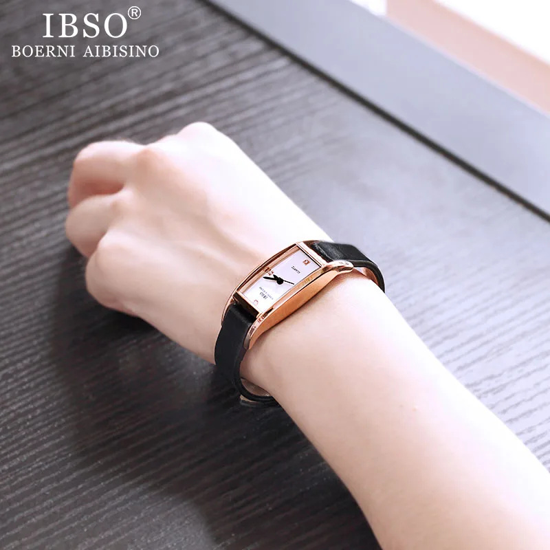 IBSO Brand Couple Quartz Watch Brand Ultra thin Rectangle Dial Quartz Wristwatch for Men Women Leather 5
