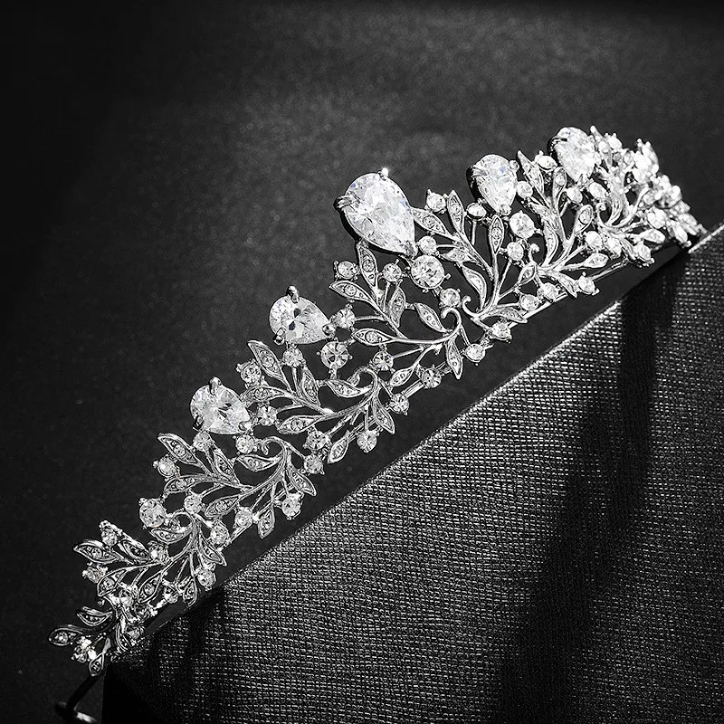 

Luxury Cubic Zirconia Leaves Bridal Tiaras Crown Wedding Hair Accessories Crystal Rhinestone Pageant Prom Crowns Bride Headpiece