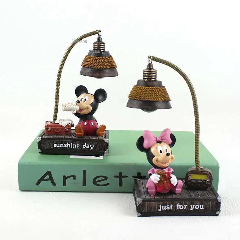 

Cute Kids Mickey Mouse Resin Night Light Fixtures Children's Room Bedside Night Lamp Lamps LED Lights Decoration Study Luminary