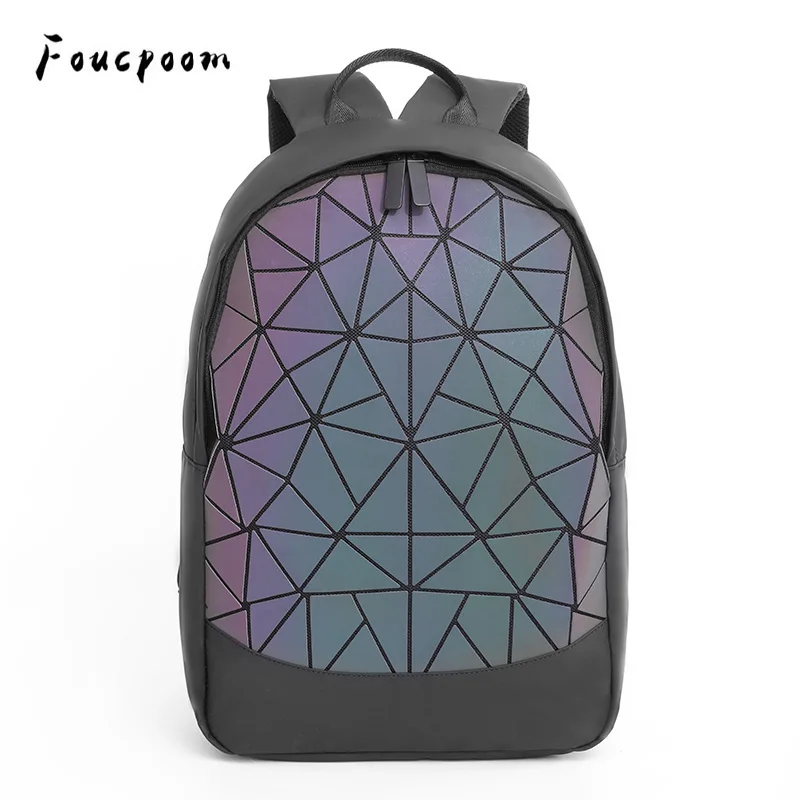 

Women Backpack Luminous Geometric Plaid Men Backpacks For Teenage Girls Bagpack Bag Holographic Laptop Backpack School Mochila
