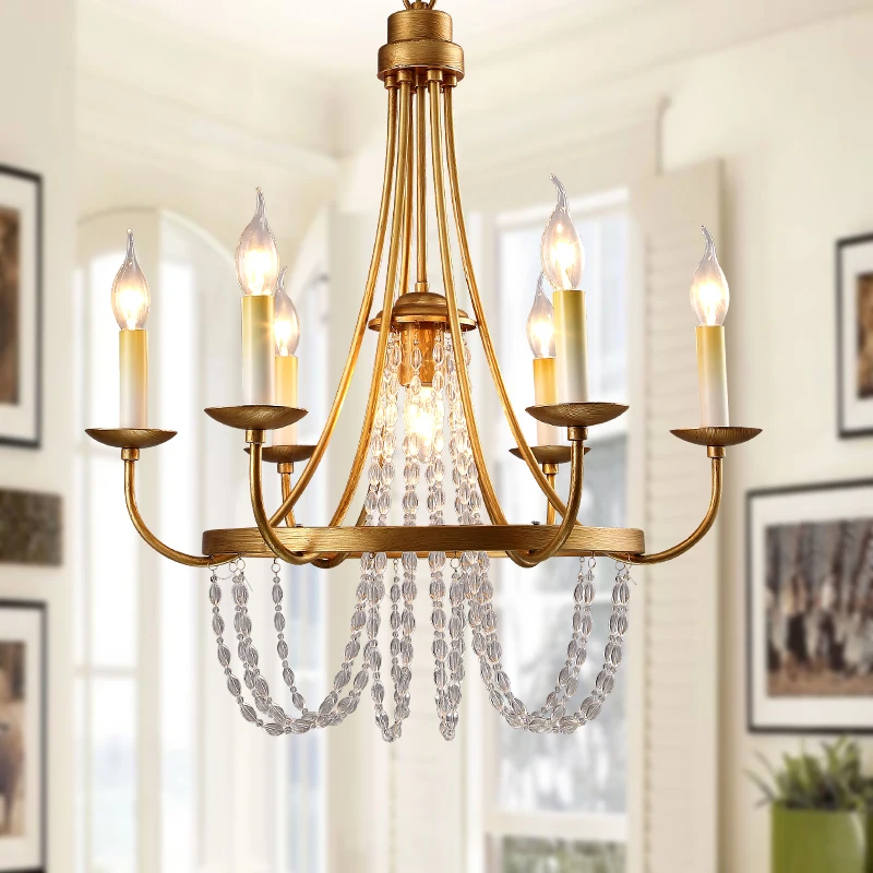 

American Country Crystal Chandelier Nordic Retro Led Vintage Candle Lamp Dining Room Bedroom candle Tieyi lighting