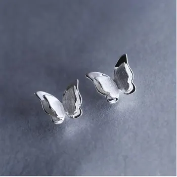 

Anenjery Cute Fashion Silver Color Three-dimensional Butterfly Stud Earrings For Women Girl brincos S-E501