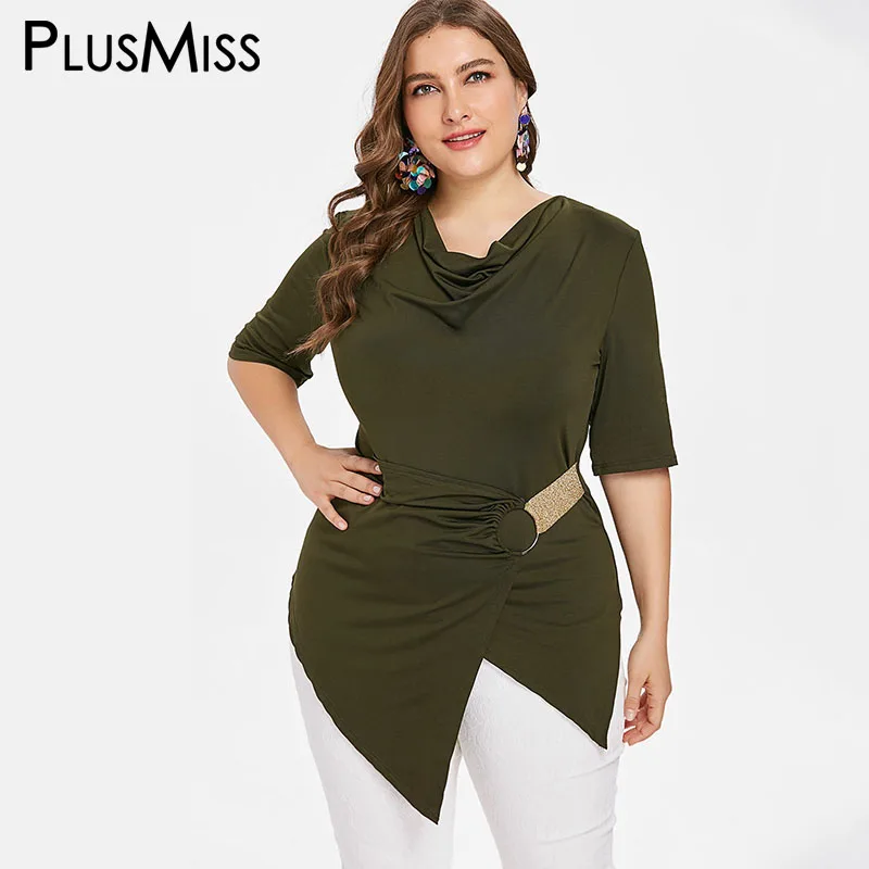 Плюс размера плюс 5XL XXXXL XXXL ассиметричная длинная туника с воротником-хомутом
