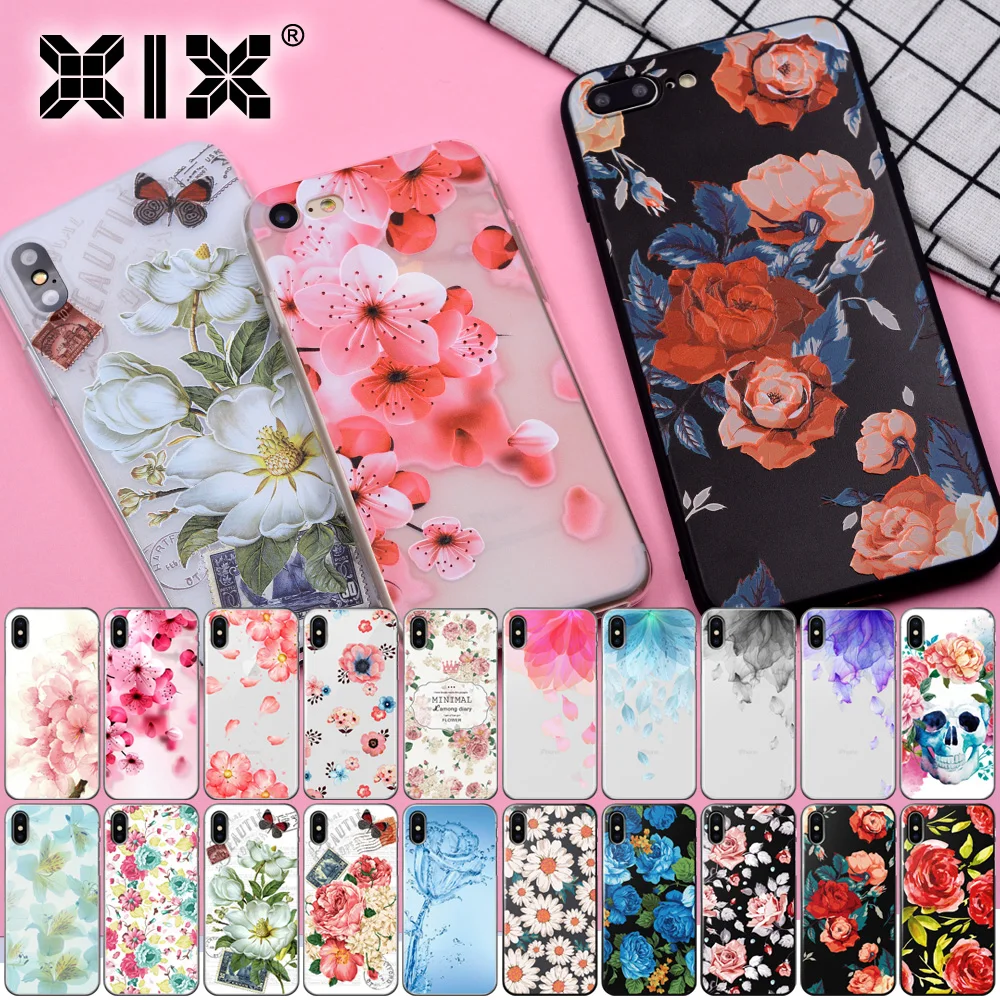 

XIX for Funda iPhone X Case 5 5S 6 6S 7 8 Plus X XS Max XR 3D Flowers for Cover iPhone 7 Case Soft TPU for Capa iPhone 8 Case