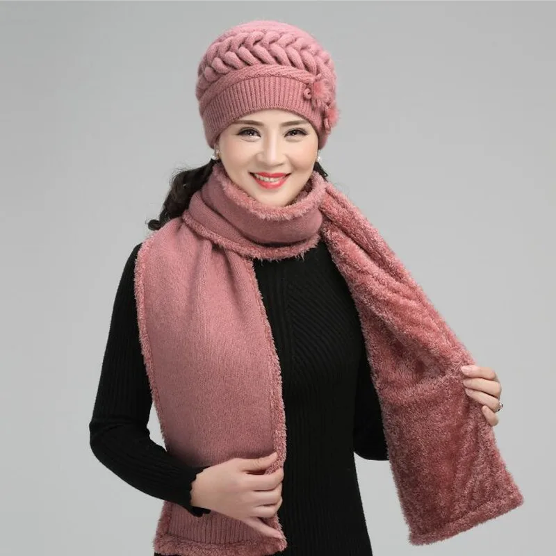 Зимняя женская шерстяная вязаная шапка для женщин среднего возраста Элегантный мягкий шарф для мамы Рождественский подарок теплая