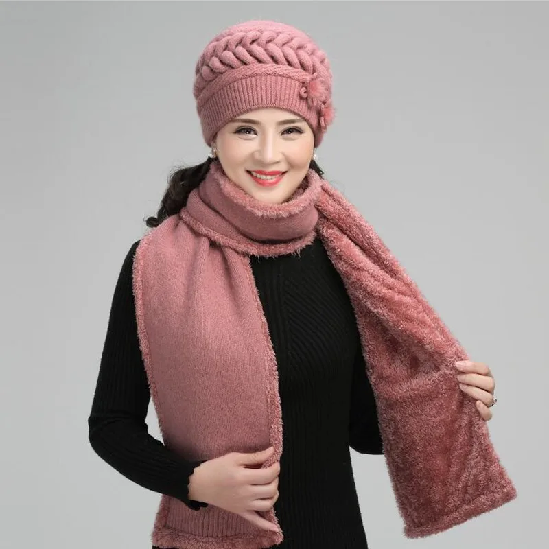 Gorro de de lana para mujer, bufanda suave elegante de mediana edad, regalo de para madre, cálido y cómodo, de moda, H7164|Sets de bufandas de mujer| - AliExpress