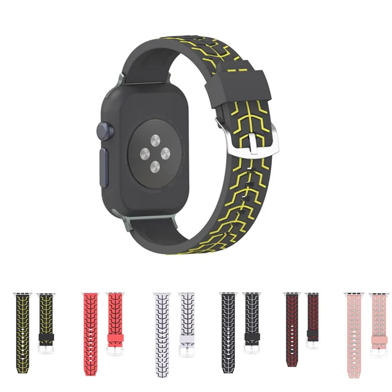 Спортивный силиконовый ремешок для Apple Watch браслет с серебристой металлической