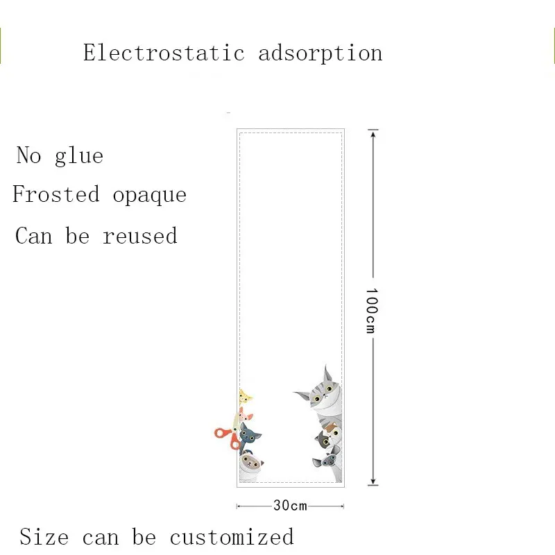 Индивидуальная матовая пленка на окно, мультяшная кошка, животное, статическая, цепляется, стеклянная пленка, витражная, для ванной, спальни, для питомцев, для дверей магазина, декоративная - Цвет: 30cm(w)x100cm(h)