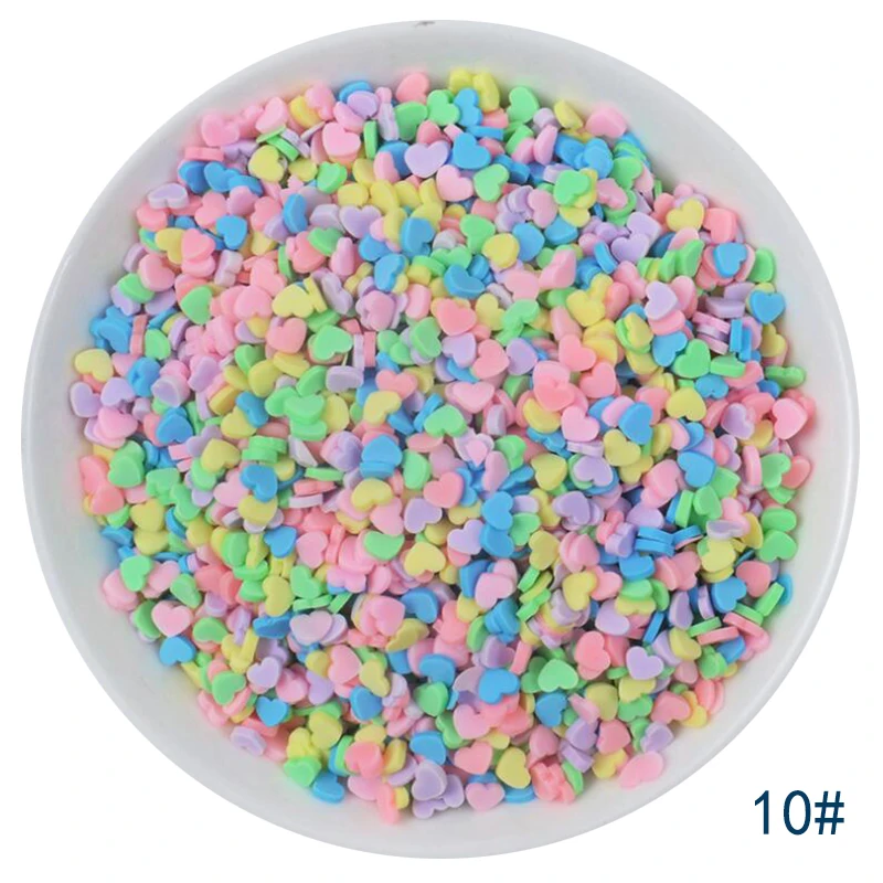 50g/lot Cute Hot Selling Clay Sprinkles, Colorful Heart Five Star Bow Candy Sprinkles for Crafts Making Slimediy