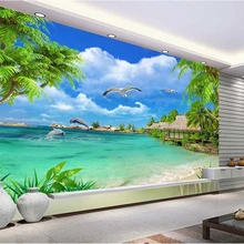 Пользовательские 3D высокой четкости Приморский кокосовое дерево пейзаж настенная бумага для 3D гостиной спальни стены домашний декор Fresco