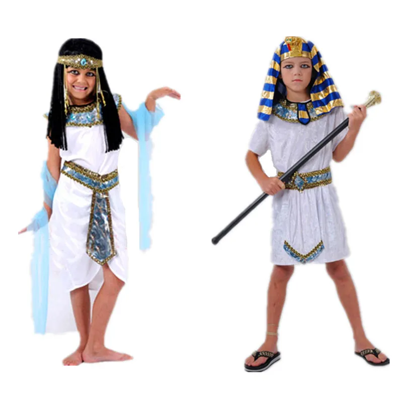 

Children White Egyptian Pharaoh Cleopatra Adult Costumes Children's Day Cosplay Costume Egypt Princess Prince Family Party