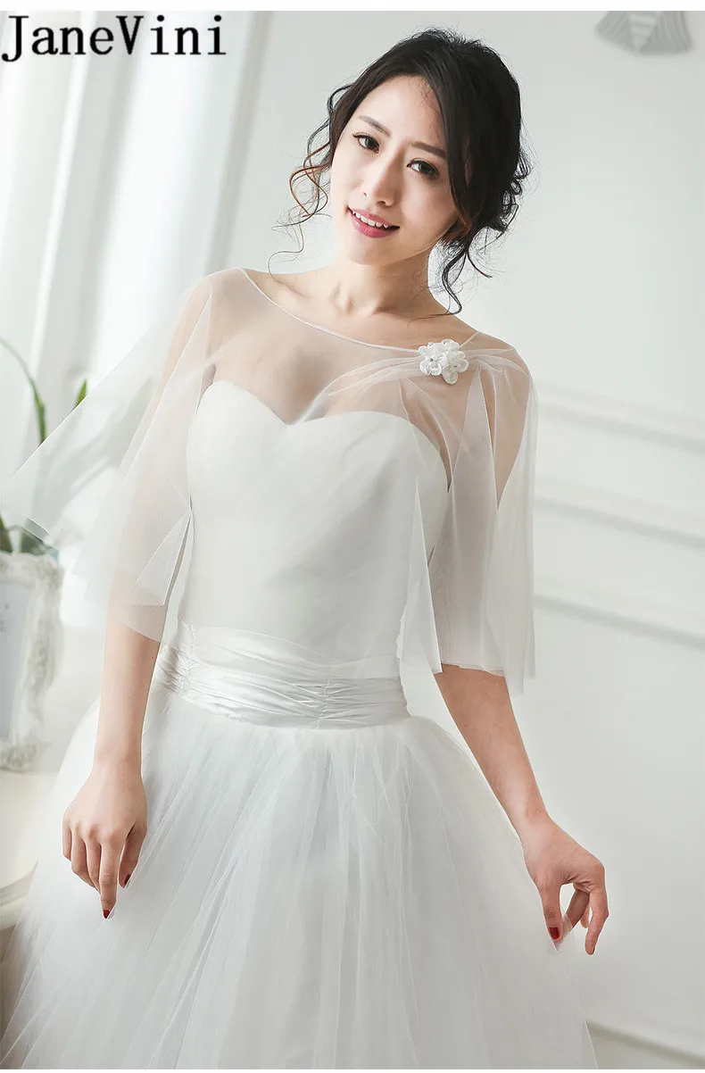 JaneVini High Quality Women Wedding Bolero Cloaks Handmade Flowers Evening Shawl Bridal Party Wrap Shrug Tulle Stoles Summer