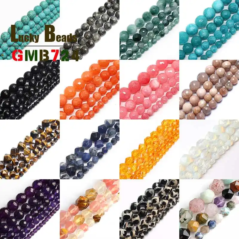 

6/8/10mm Natural Faceted Stone Bead Round Loose Turquoises Chalcedony Bead For Jewelry Making DIY Bracelet Necklace 15 Inches