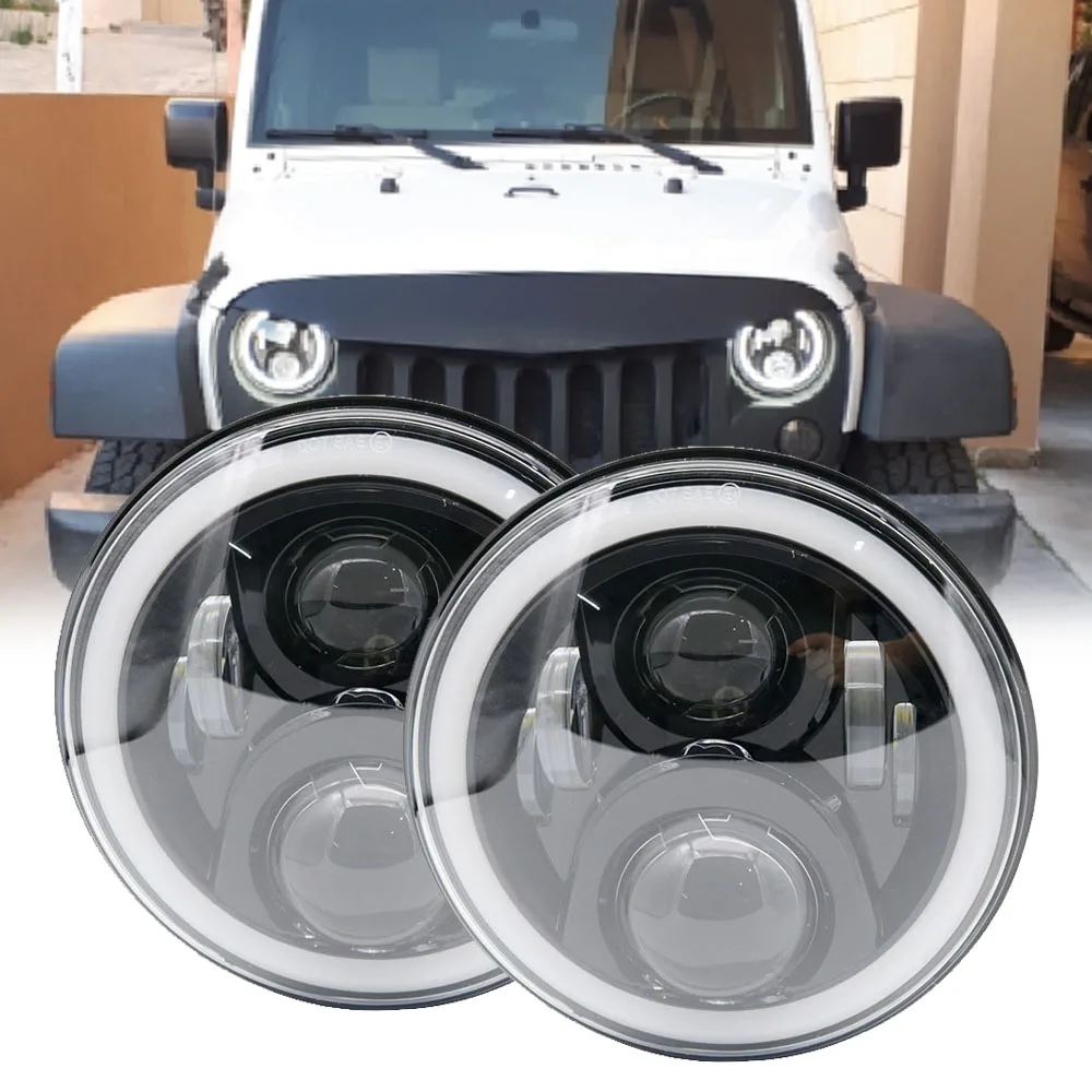 For Jeep Wrangler Jk Tj Super Bright 50W 7 Inch Round LED Headlight White Amber Turn Signal Halo Ring For Lada 4x4 urban Niva (44)