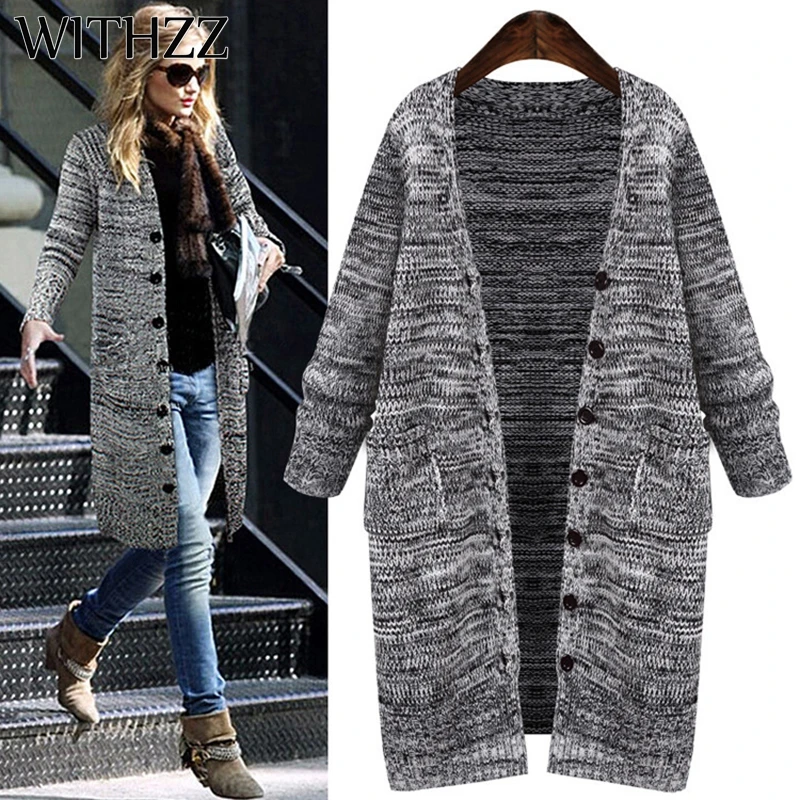 Best Price WITHZZ Autumn Winter Plus Size Women's Long Hooded Cardigan Sweater Coat Trench Coat for Women Female Cardigans Warm Jacket