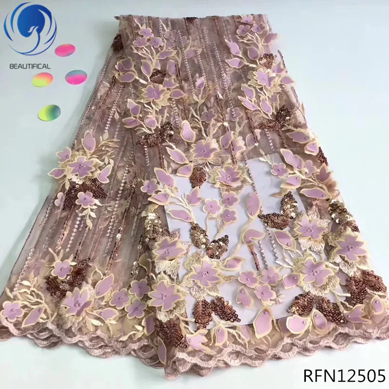 

BEAUTIFICAL french lace fabric 2019 african tulle lace fabric net lace fabric 3d with sequin 5yards/lot for party RFN125