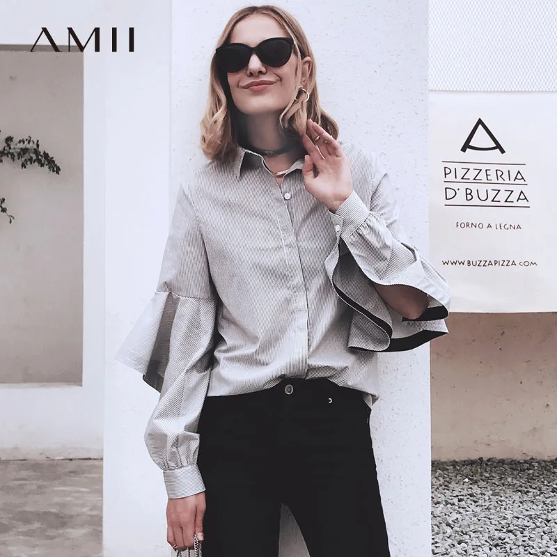 

Amii Minimalist Women 2019 Summer Blouse High Street Stylish Ruffles Latern Sleeve Female Blouses Shirts