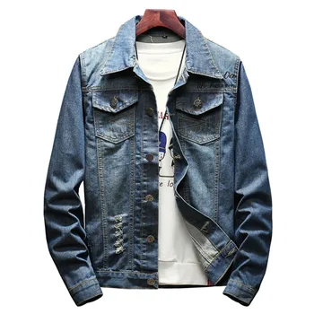 

2019 Spring and Autumn Fashion New Men's Casual Boutique Denim Jacket / Man's Slim Retro Old Shabby Denim Coat
