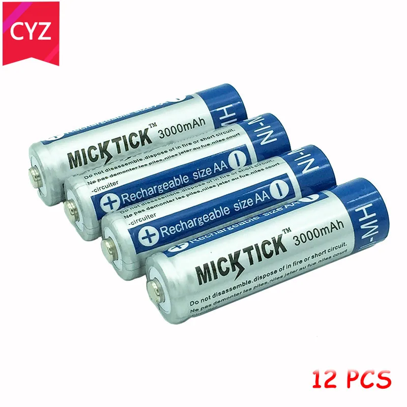 

12pcs Rechargeable Battery AA 2A 2a 5# 3000mA NI-MH1.2V Rechargeable Baterias Batteries toys clocks Remote control Free shipping