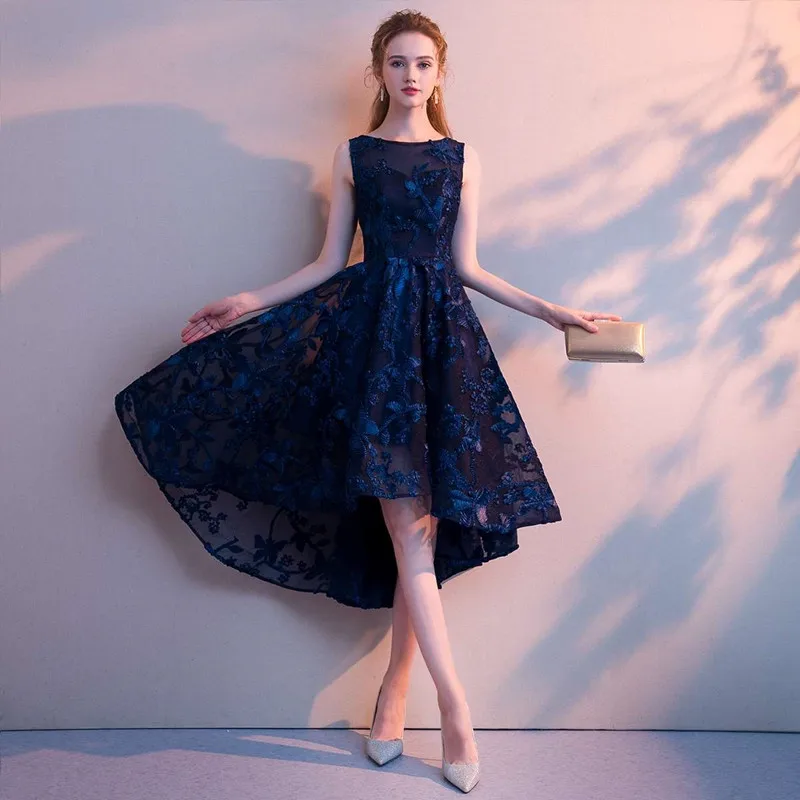 US $43.15 Robe De Soiree 2019 Lace Evening Dress With Appliques Elegant Short Front Long Back Vestido De Festa Sexy Party Prom Dresses