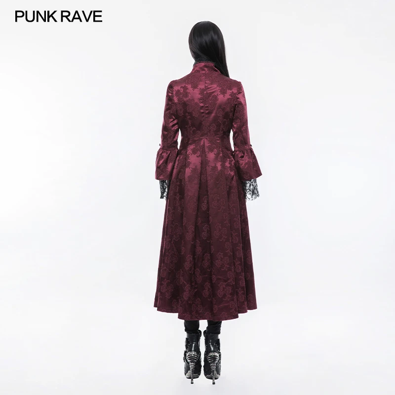 PUNK RAVE Women Gothic Victorian Style Jacket Coat Fashion Flower Pattern Gorgeous Long Coat Evening Party Wedding Coat