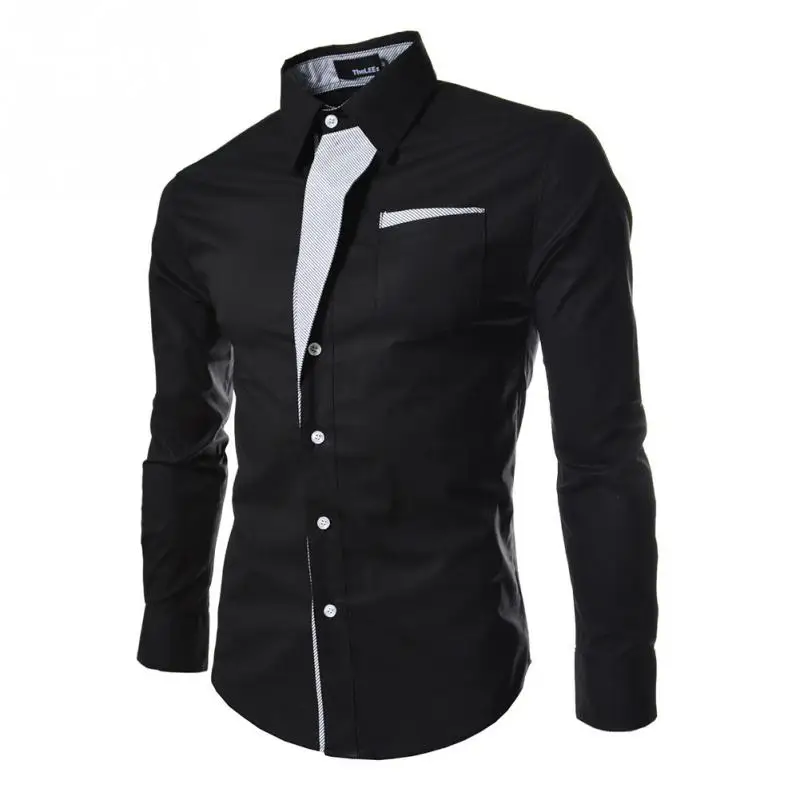 Kezrea Повседневная рубашка Горячая Высококачественная модная полосатая разноцветная стильная тонкая рубаха мужские повседневные рубашки с длинными рукавами - Цвет: Черный