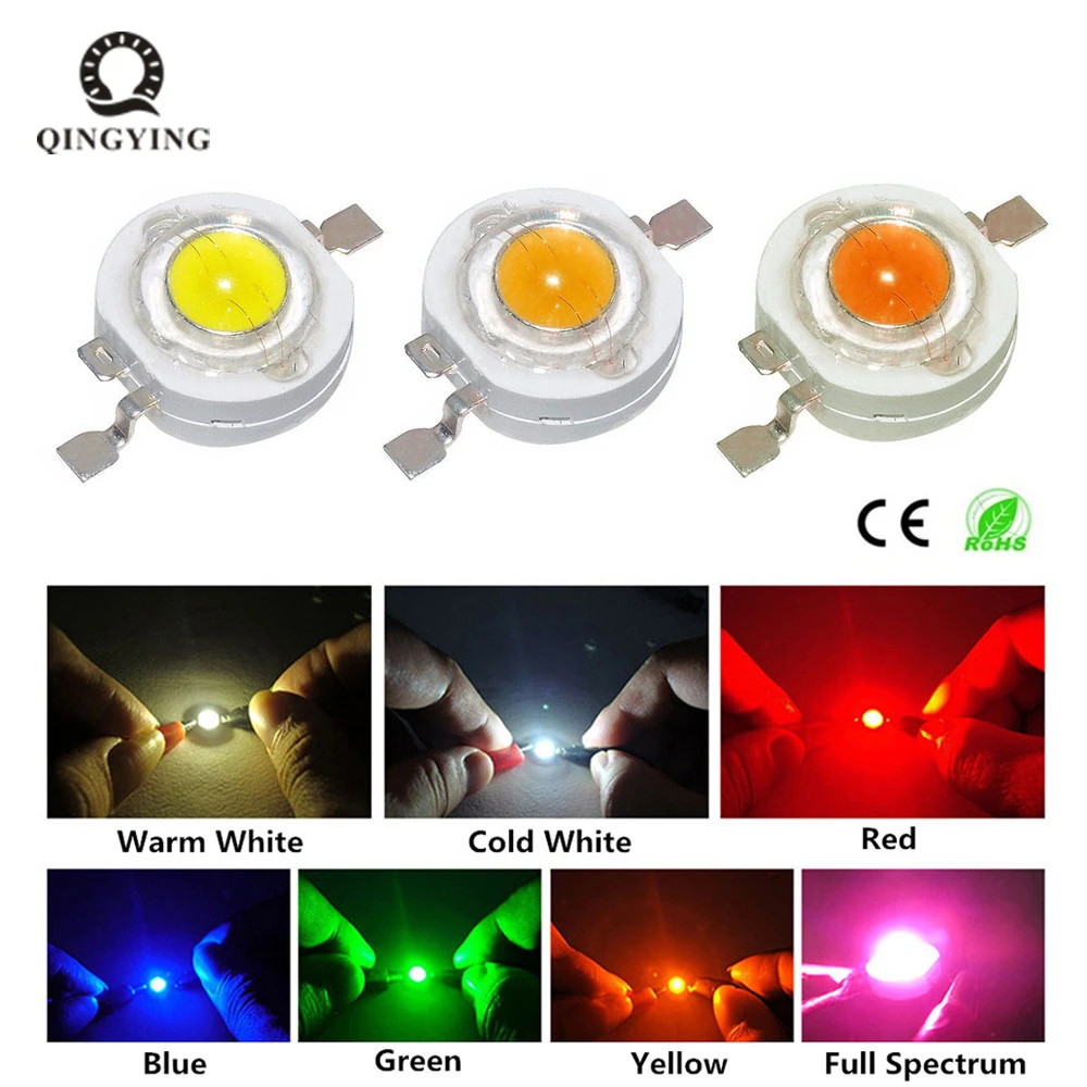 1w 3w High Power Led Chip Led Lamp Diode Warm Cold White 10000k 30000k Red Green Blue Yellow 445nm 660nm For Spotlight Led Chips Aliexpress
