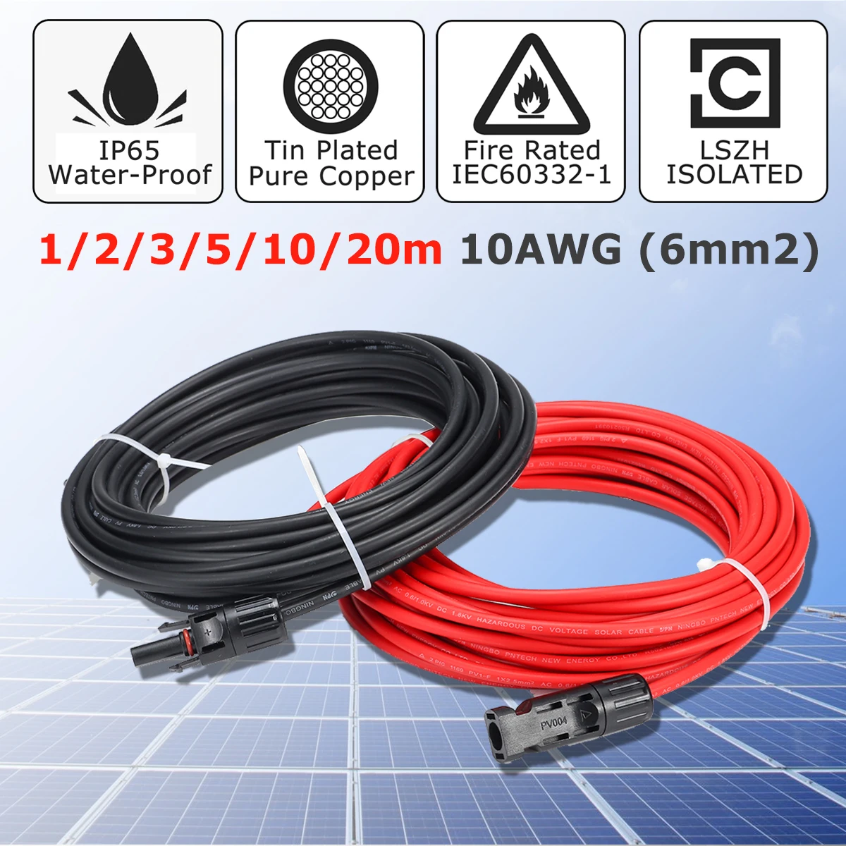 KINCO 1 Pair Solar Panel Extension Cable Copper Wire Black and Red with for Connector Solar PV Cable