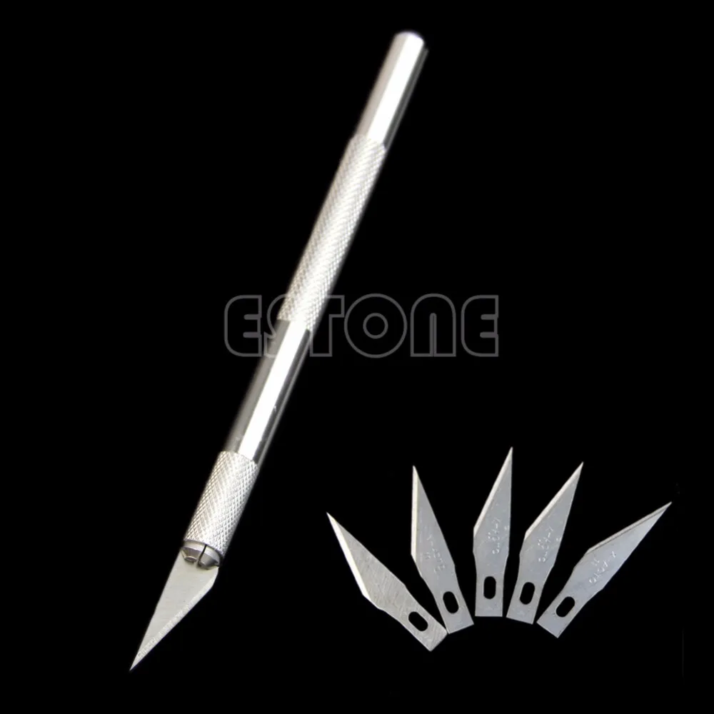 Нож для хобби с металлической ручкой/нож для резки/нож для рукоделия/резак для ручки+ набор лезвий 5 шт. для ремонта печатных плат телефонов DIY инструмент