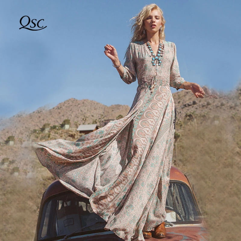 2016 Real Plus Size Office Dress New Style Summer Sleeve Elastic Waist V Collar Large Swing Vintage Chiffon Vestidos Maxi | Женская