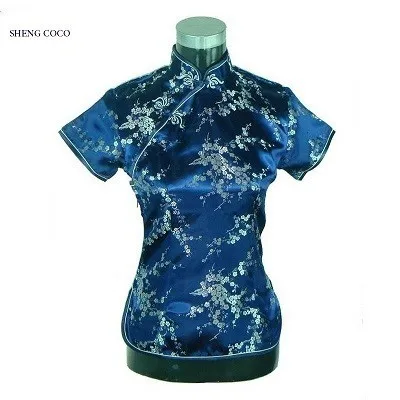 SHENG COCO Плюс Размер Женская одежда цветок топы костюм для выступлений китайский стиль рубашки черное традиционное китайское Ципао Блузка 4XL - Цвет: blue Flower Tops