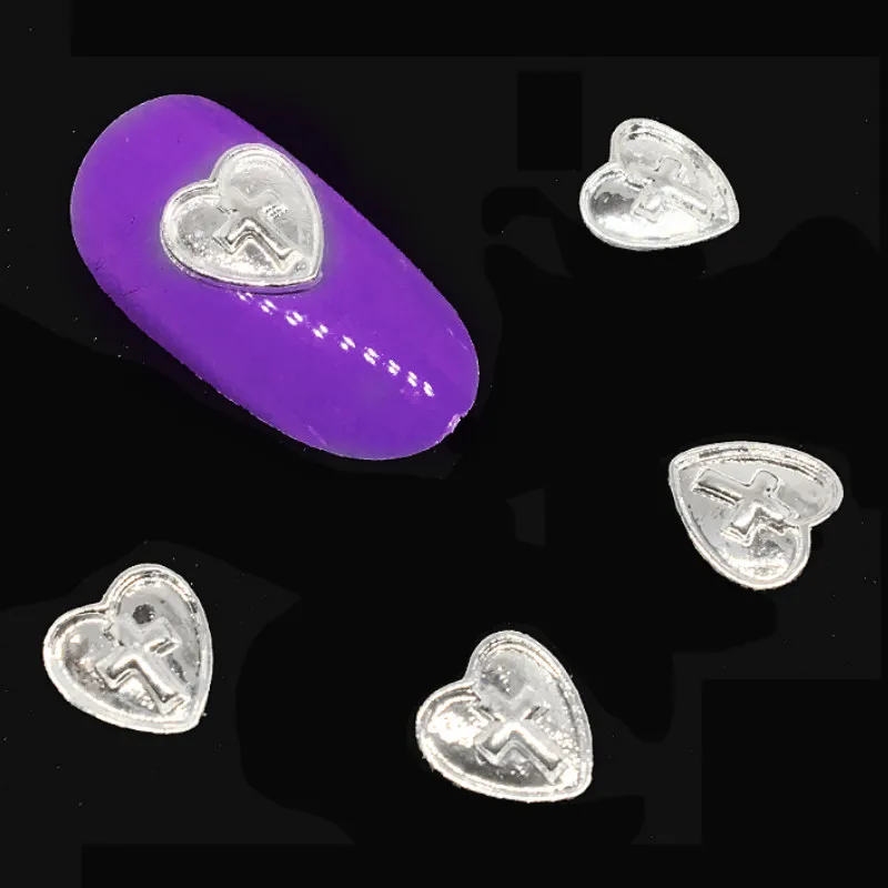 

40Pcs Silver Heart Nail Art Decorations Alloy Cross Nailart Supplies Japan Manicure Studs 3d Charms Dekors Punk Design 2018 New
