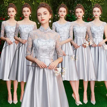 

Elegant GREY Bridesmaid Dresses 2020 Summer 1/2 Sleeve Sexy Prom Gown Formal Wedding Dress Robe Demoiselle D'honneur Fille