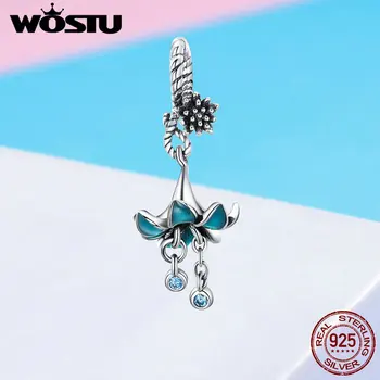 

WOSTU Luxury 925 Sterling Silver Blue Flower Orchid Zircon Beads Fit Bracelet Pendant For Women Silver 925 Jewelry Making BNC034
