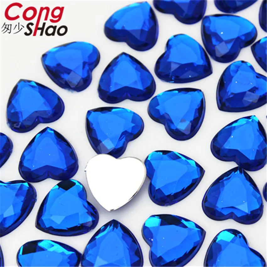 Cong Shao 아크릴 하트 라인석 아플리케 스톤 및 크리스탈 보석, 평평한 뒷면 DIY 쥬얼리 액세서리, ZZ700, 50 개, 14mm