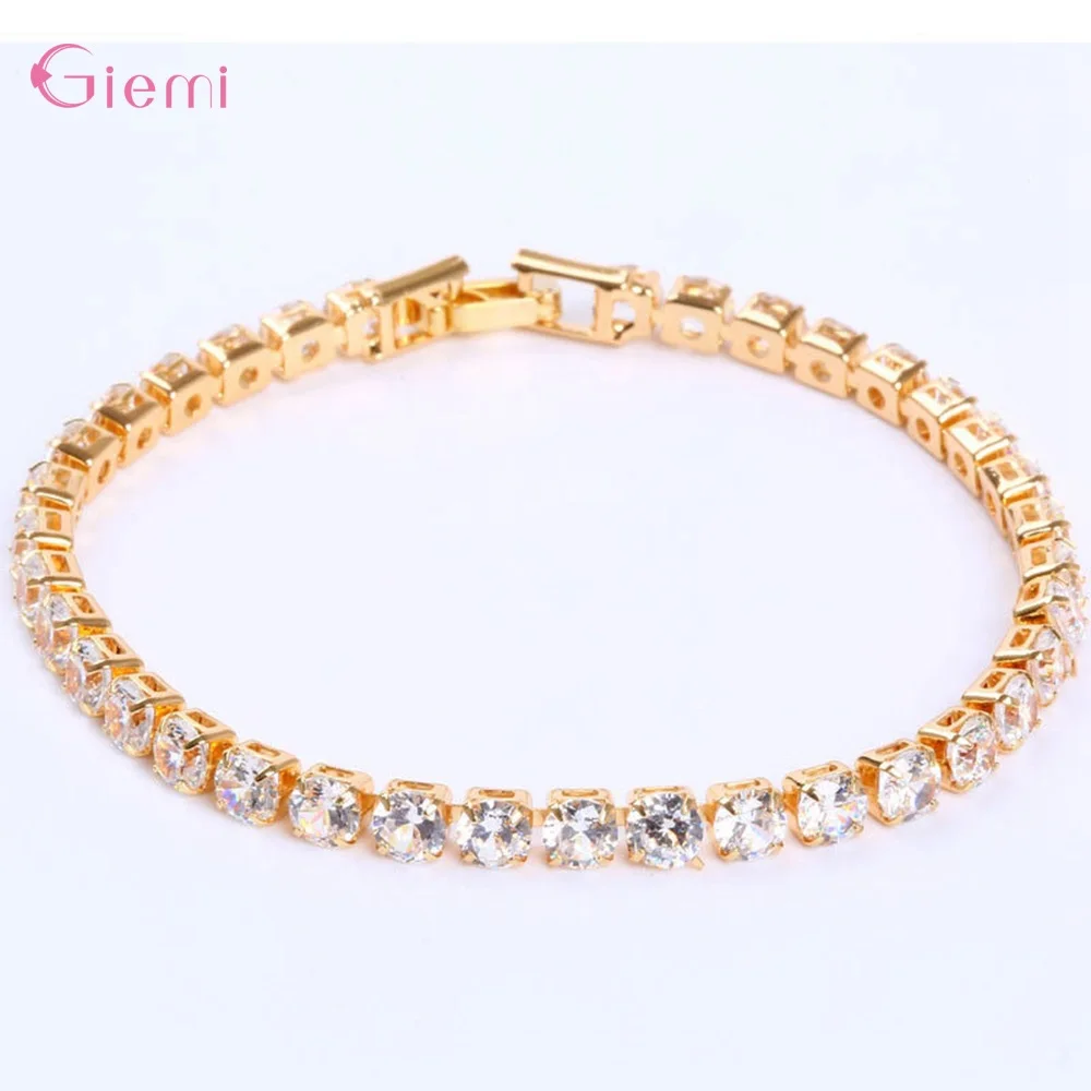 New Fashion Adjustable Tennis Bracelets For Women Shiny Crystal Silver Color Chain Bangle and Bracelet Jewelry Gift - Metal Color: 19cm