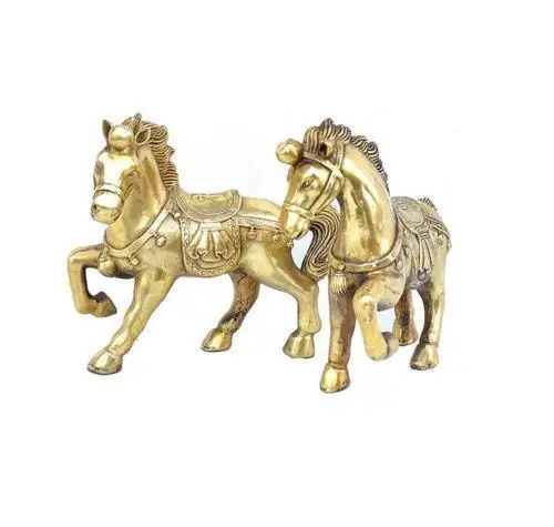 

Folk Chinese Bronze Coppe JiXiang Year Zodiac Horse Bronze Statue Animals Pair