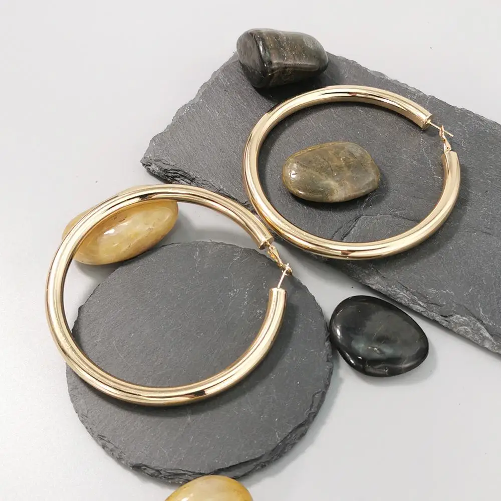 MANILAI, 90 мм, диаметр, широкие медные большие серьги-кольца, золотого цвета, ювелирные изделия, модные, панк, круглые, металлические, массивные серьги для женщин