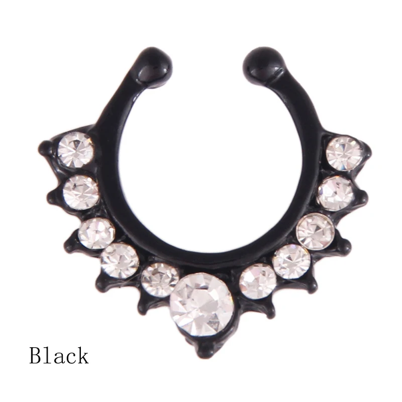 Qevila Crystal Fashion Clicker Fake Septum for Women Body Clip Hoop Vintage Fake Nose Ring Faux Piercing Body Jewelry Wholesale (1)