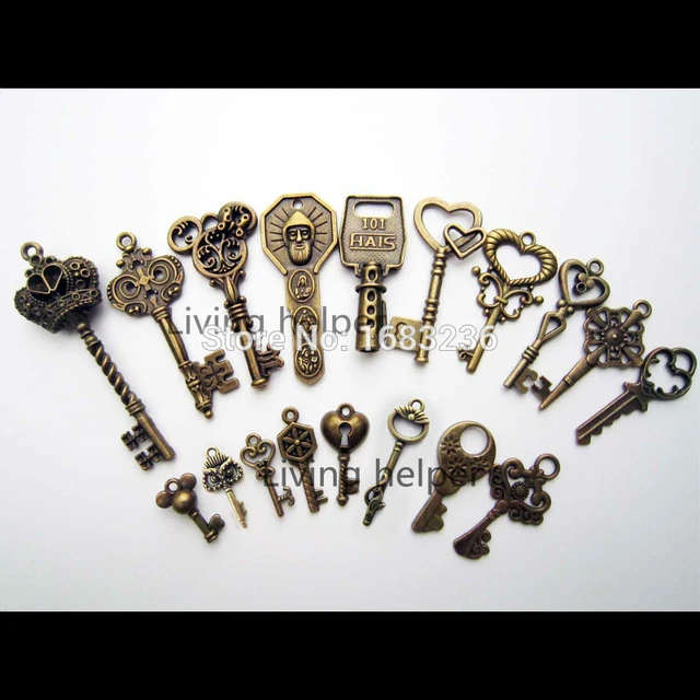 18x Antique Vintage Old Look Decor Skeleton Lock Key Pendant Bow Steampunk  Charms Jewelry 9 - Locks - AliExpress