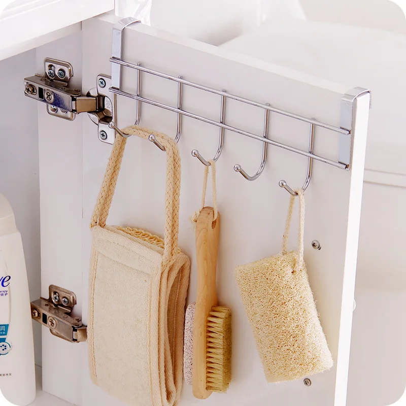 Nail-free stainless steel five-hook cabinet door back by hanger towel hooks over door hooks for clothes hangers 1Pcs storage hook,door hook