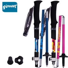 2 pacote pioneer fibra de carbono folding trekking pólos ultraleve ajustável dobrável viagens caminhadas nordic bastões 1 par